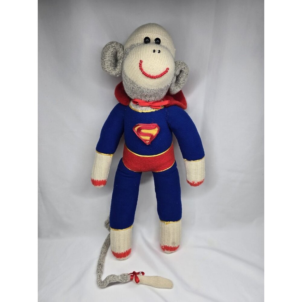 Sock Monkey Superman stuffed animal plush- Handmade 19 Inches
